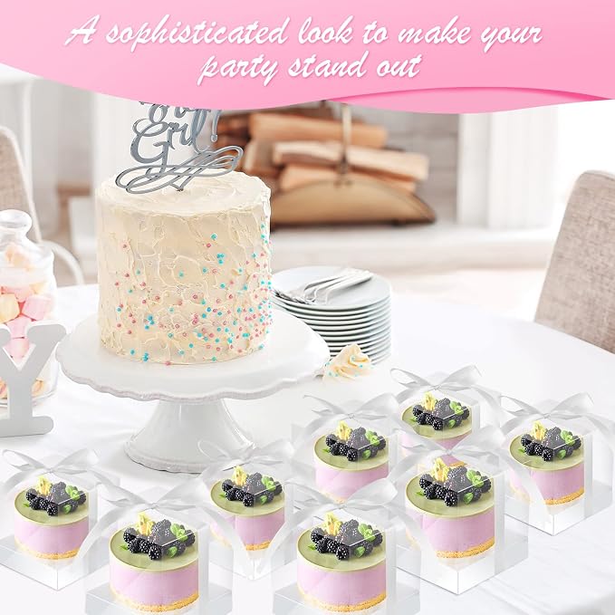 Thenshop 50 Pcs Clear Cupcake Boxes Individual 3.5 Inch Plastic Single Cupcake Containers Boxes with Inserts and Ribbon Individual Cake Storage Holders for Cake Kitchen(White)