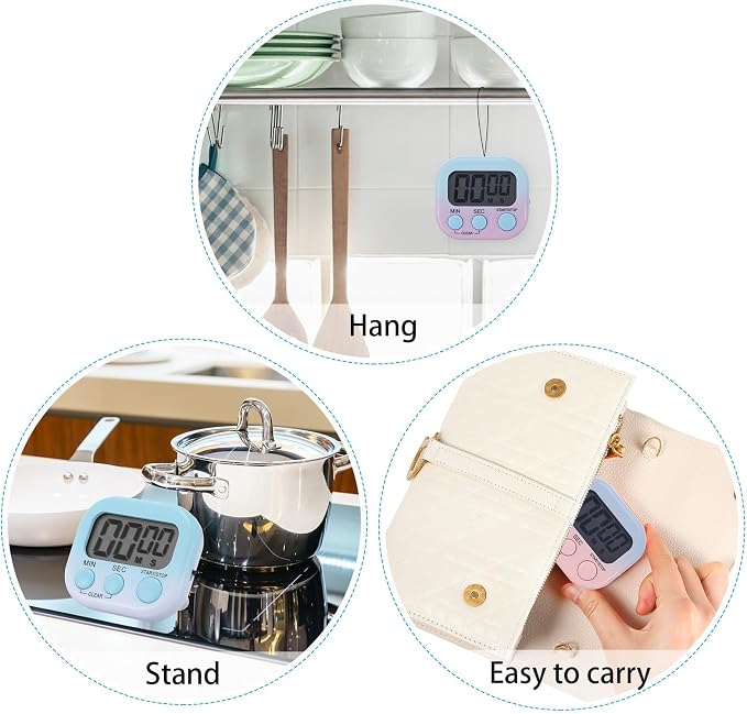 Weewooday 12 Pcs Digital Kitchen Magnetic Timer Bulk Classroom Count up Countdown Timer Large Digits Egg Loud Alarm Cute Desk Stopwatch for Teacher Kids Cooking Office(Pink and Blue,Gradient Style)
