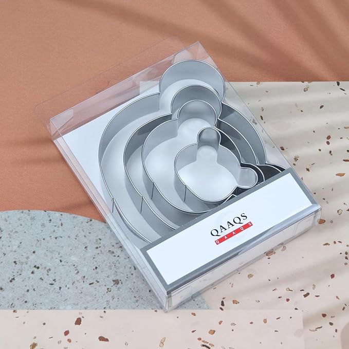 Teddy Bear Head Cookie Cutter Set Large - 5", 4", 3", 2" - 4 Piece Polar Bear, Koala, Panda Face Cookie Cutters - Stainless Steel