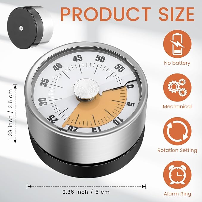 Relaxweex 6 Pcs 60 Minute Visual Timer Visual Kitchen Timer for Cooking Cook Timers Kitchen with Alarm Mechanical Class Timers for Desk Egg Countdown Chef Baking Office ADHD(White Orange)
