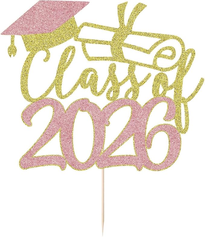 Gold Class of 2026 Congrats Grad Cake Topper Glitter Graduation Party Supplies - High School College Graduates -College Graduate Cake Topper Decorations (Class of 2026 Gold and rose gold)
