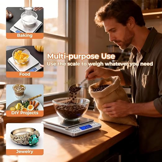 Digital Food Kitchen Scale, 105oz/0.01oz High Accuracy Mini Digital Scale for Cooking, Baking & Meal Prep, Measures in oz, Tare Function, 2 Trays, LCD Display