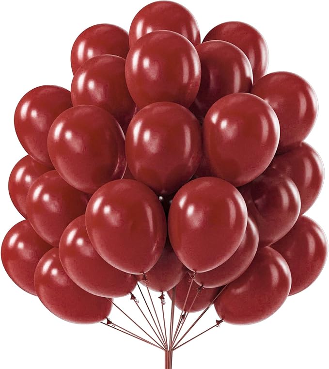 PartyWoo Burgundy Balloons 100pcs 12 Inch Dark Chestnut Red Maroon Balloons for Graduation Wedding Thanksgiving Birthday Bachelorette Citizenship Strawberry Theme Party Decorations Red-Y62
