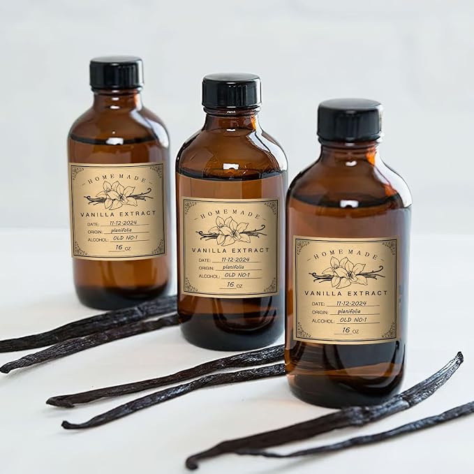 HVSWLY 12 PCS Vanilla Extract Labels,Vanilla Instruction Labels for Handcrafted Vanilla Bottles,2.5"×2.5",Minimalist Homemade Vanilla Extract Stickers