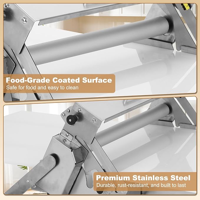 Folding Dough Sheeter 15.8", Manual Countertop Dough Sheeter, 0–25mm Adjustable Thickness, Food-Grade Stainless Steel Dough Roller Machine for Pizza Dough, Bread, Cookies, Pie Crust & Pastry Baking