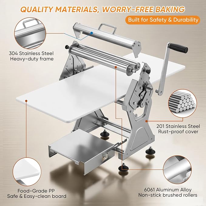 Folding Dough Sheeter,0.5-25mm Adjustable Thickness Manual Dough Roller Machine with 35.4"x15.7" Food-Grade Panel,Stainless Steel Puff Pastry Roller for Croissant Pizza Fondant, Home & Commercial Use