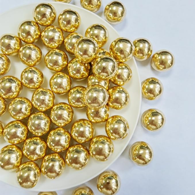PhilaeEC Gold Pearls 14mm Size Sprinkles for Cake Decoration Edible Candy Baking Cookie Cupcake Toppers Wedding Party Valentines Halloween Christmas Supplies 3.88oz