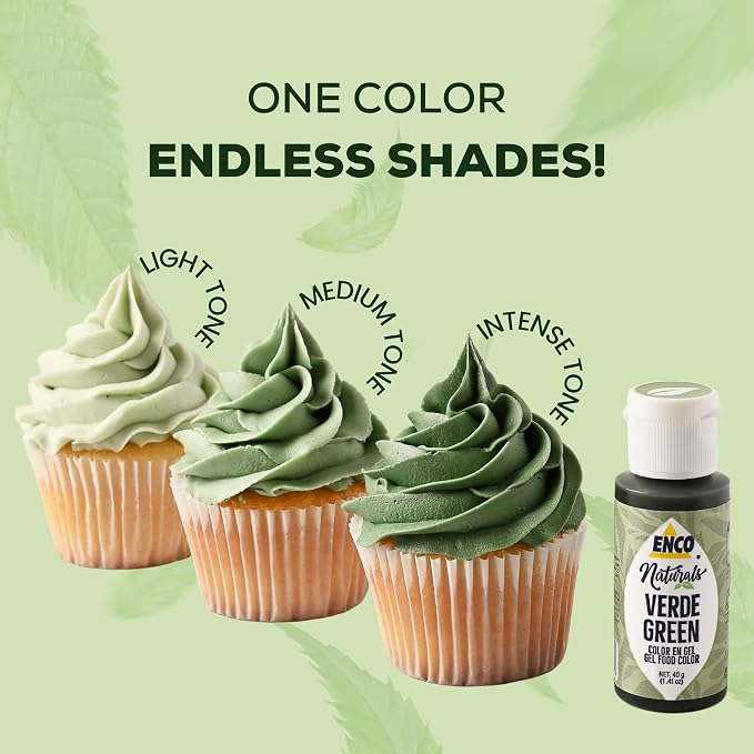ENCO Natural Food Coloring Gel Green (1.41 oz) – No Artificial Dyes, Vibrant Colors for Icing, Buttercream & Fondant – Kosher & Vegan Colors – Baking & Cake Decorating