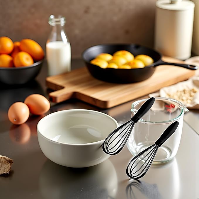 2Pcs Black Mini Silicone Whisk, 6.7inch Non-Scratch Non-Stick, Milk and Egg Beater Blender, Hand Egg Mixer, Kitchen Tool for Cooking, Baking, Mixing, Stirring, Kitchen Utensils