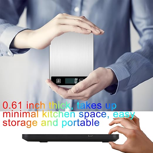 33lb/15kg Digital Kitchen Scale, Food Scale, High Capacity Weight Grams and Ounces for Baking Cooking and Meal Prep, 6 Units with Tare Function, LCD Display, Type-C Charging USB Rechargeable