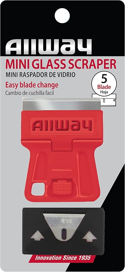 ALLWAY GSM5 Mini Glass Scraper with 5 Extra Steel Razor Blades | Easy Blade Change, Compact Size