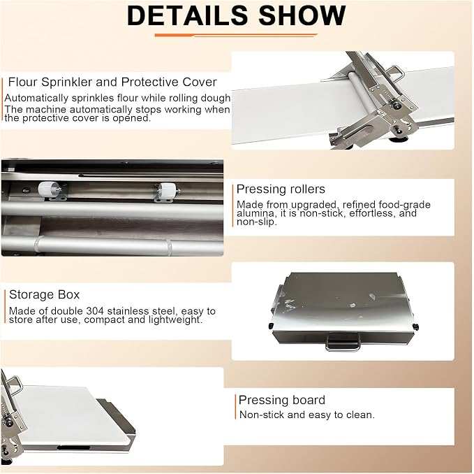 40.9''x22.8 Folding Dough Sheeter, Manual Dough Roller Machine, Thicknesses from 0 to 25 mm, Stainless Steel Hand Crank Dough Roller for Croissants, Pizza Pasta Pastry Fondant Type400