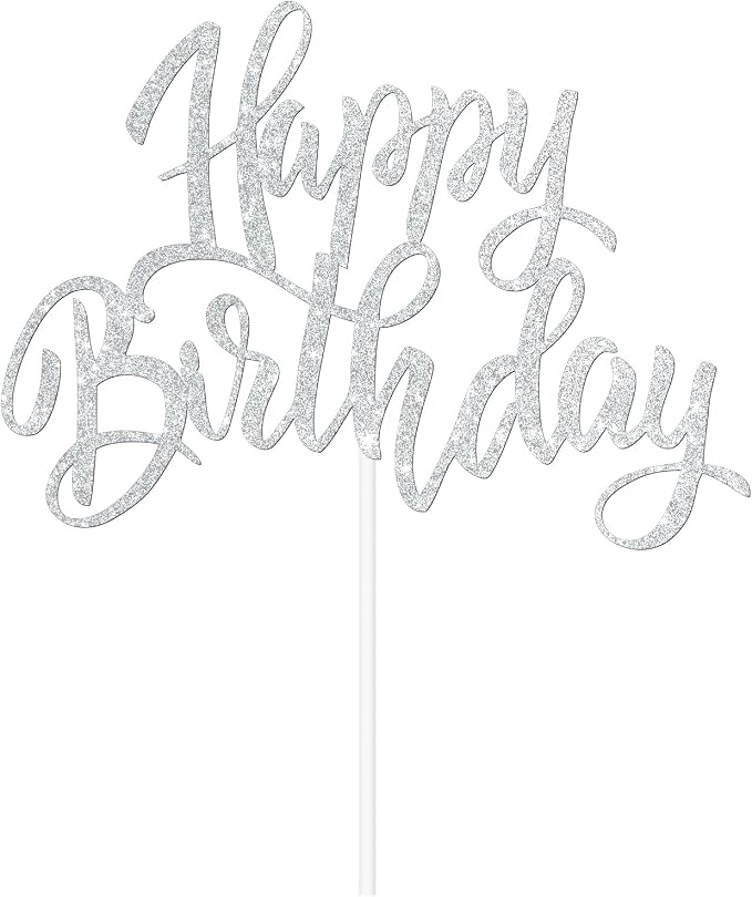 Happy Birthday Cake Decorations, Gold Double-Sided Glitter Letters, Birthday Party Supplies, Cake Topper Decorations (Silver)