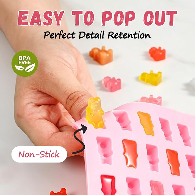 CAKETIME Gummy Bear Mold Silicone, Bear Snack Molds Gummies Trays Molds with Dropper for Candy Chocolate, 4Pcs Medium & Mini