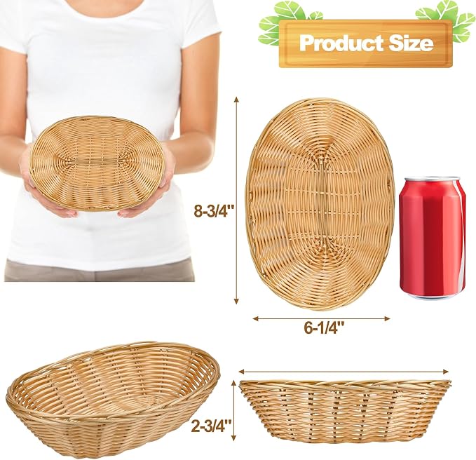 Yesland 16 Pack Plastic Oval Baskets, Food Storage & Fruit Basket, 8-3/4 x 6-1/4 x 2-3/4 Inches Basket Bin for Kitchen, Restaurant, Centerpiece Display