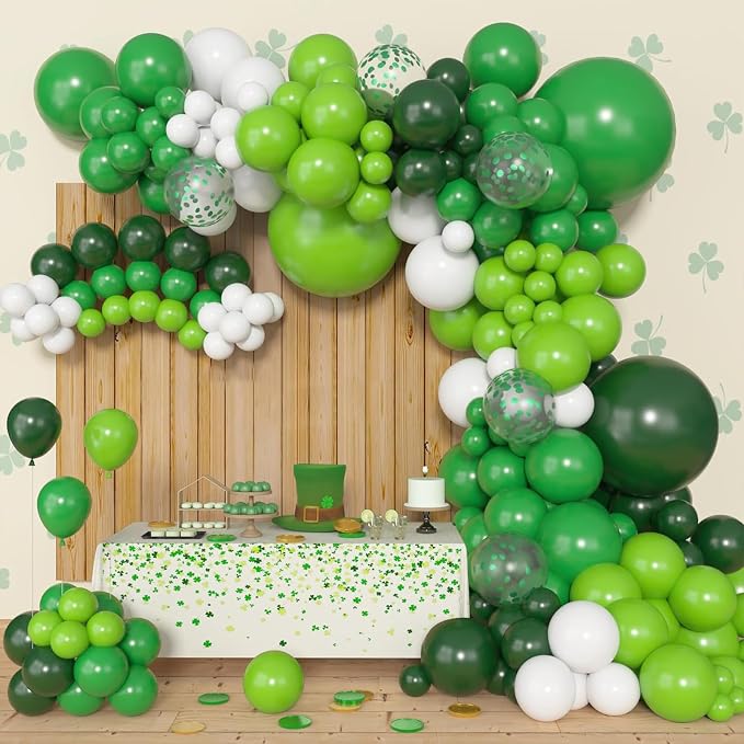 Archloon 156pcs Green Balloons Arch Garland Kit, Different Sizes 18 12 10 5inch Dark Emerald Light Lime Green Latex Confetti Balloon for Safari Jungle Baby Shower Birthday Graduation Party Decorations