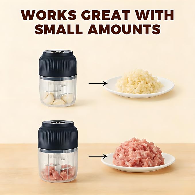Cordless Multifunctional Electric Garlic Chopper,350ml Mini Food Processor with 6 Blades,USB Rechargeable 1-Touch Food Grinder for Garlic, Onion, Ginger, Chili (Blue,4 Blades&1 Egg Beater)