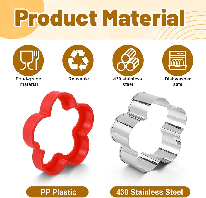 4 Pcs Flower Cookie Cutter Set, Stainless Steel Flower Biscuit Cutters | 4 Sizes Pastry Dough Cutters for Baking, Cookie Shaper for Donut English Muffin Sandwich