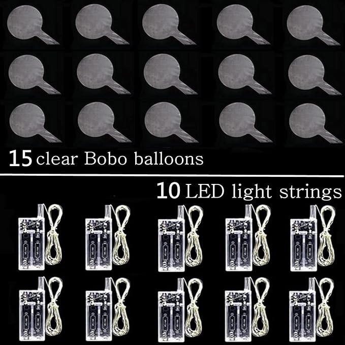 LED Bobo Balloons 10 PACKS,20 Inches Light Up Balloons Helium Style,Glow Bubble Balloon for Christmas Wedding Birthday Valentines Day Halloween Party Supplies Decorations (Colorful)