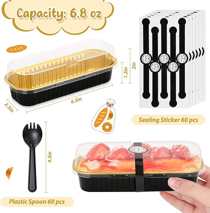 selizo 60 Pack 6.8oz Mini Loaf Baking Cake Pans with Lids, Rectangle Disposable Aluminum Foil Loaf Baking Pans, Small Baking Cake Tins Cup Cake Containers for Individual Cakes