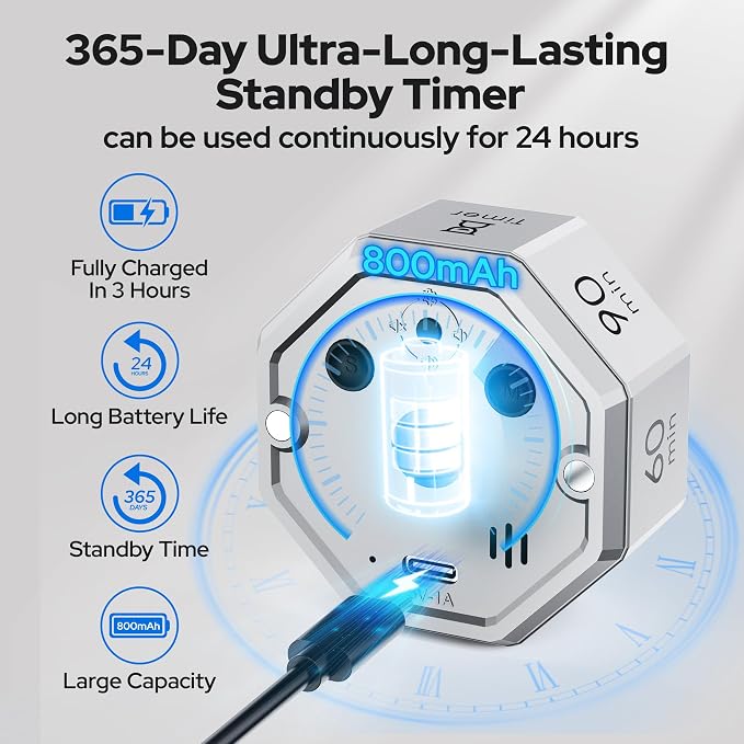 Visual Timer for Kids Kitchen Timer Pomodoro Magnetic Visual Countdown | Smart Gravity Sensing Timer with Large Display Loud Alarm for Study Cooking Classroom Homework Time Management
