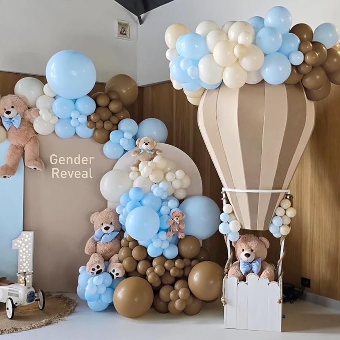 MEBAY Dusty Blue Brown White Balloon Arch Kit, 166Pcs Boho Dark Brown Pastel Blue Sand White and Nude Balloons Garland for Baby Shower Gender Reveal Birthday Party Decoration