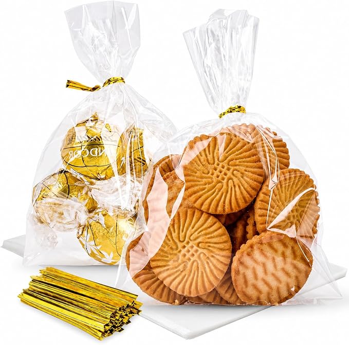 LOKQING Cellophane Bags Plastic Treat Bag Clear Cookie Candy Bags with Twist Ties for Party Favor Bag, Graduation Gift Bags(200PACK, 4x6inch)