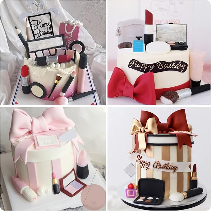 ZiXiang Makeup Tools Silicone Molds Lipstick Perfume Bottle Fondant Mold Nail Polish Makeup Brush Molds For Cupcake Topper Polymer Clay Chocolate Gum Paste Cake Decoration Set Of 4
