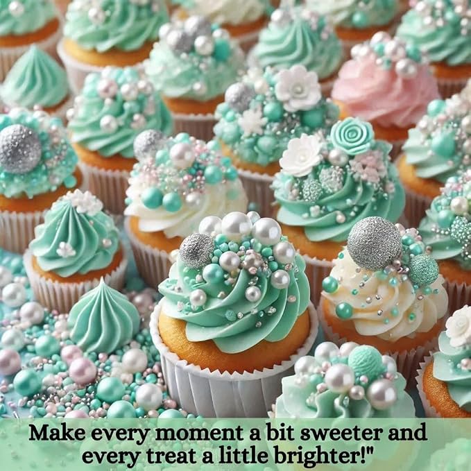 Confect Mint Green & White Cake Sprinkles | Love Disco Balls & Decorative Pearls Mix – Edible Cake Decorations for Baking, Cupcakes, Cookies, and Party Treats | Vegan, Gluten-Free, Nut-Free, Soy-Free, Dairy-Free, Palm Oil-Free- 4.2