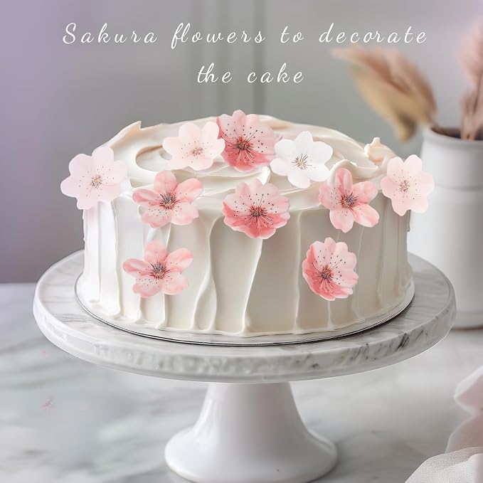 50 Pcs Edible Cherry Blossoms Cake Decorations, Edible Cherry Blossom Cupcake Toppers Rice Paper Flower Cake Toppers for Birthday Baby Shower Party Decorations Supplies Pink