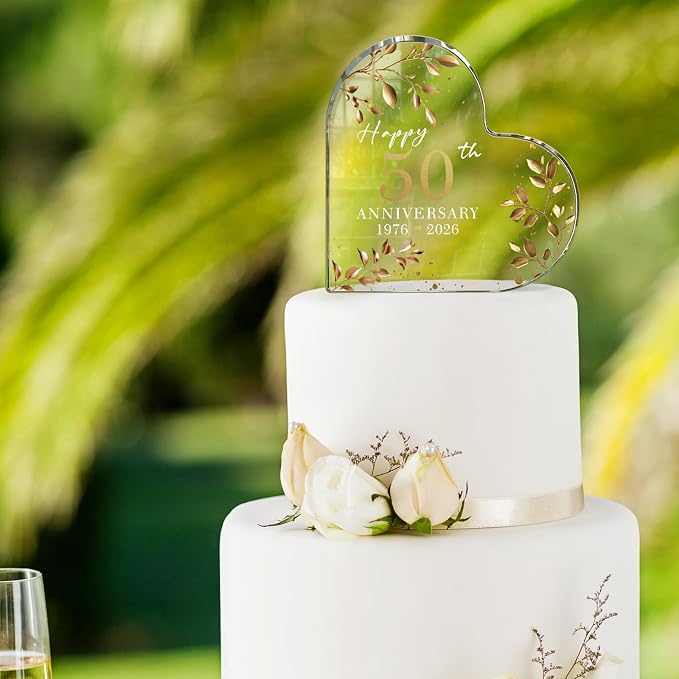 50th Wedding Anniversary Cake Topper Acrylic,50th Anniversary Decorations & Keepsake Gift for Couples (50th Anniversary-B)