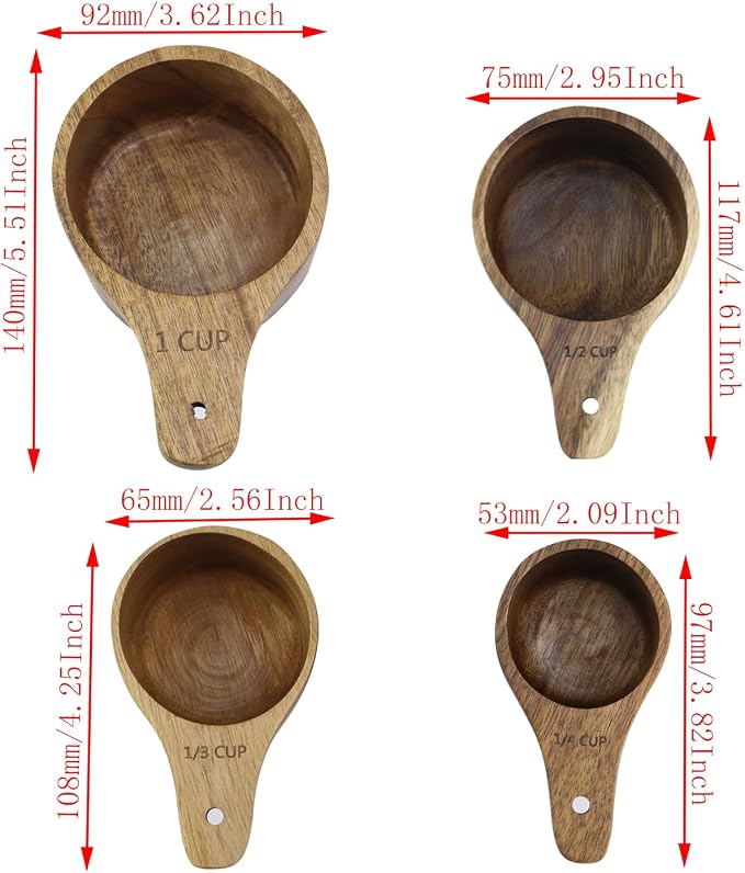4PCS/Set Wooden Measuring Cup and Measuring Spoon Kit for Baking Cooking Spice Coffee Tea Milk Powder