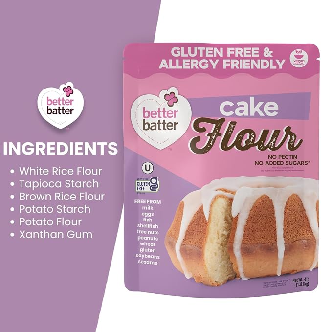 Better Batter Cake Flour - Award Winning Nutritious, Vegan, Allergen Free, Gluten-Free, Carb Rich, & Kosher - Cup for Cup Alternative All-Purpose Baking, Organic, Non-GMO, 4 lb