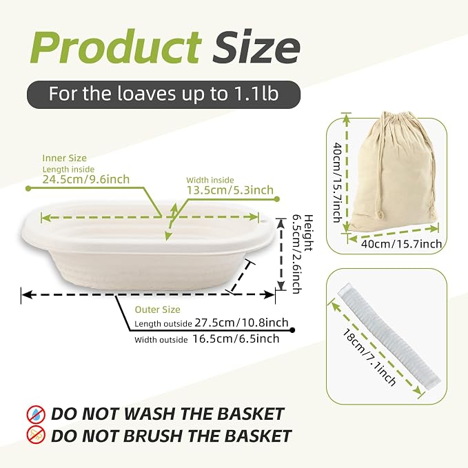 6x 11inch Oval Pulp Bread Proofing Basket Sourdough Banneton Brotform with Linen Liner Cloth Cover Bread Baking Supply For Professional and Homemade Artisan Bread