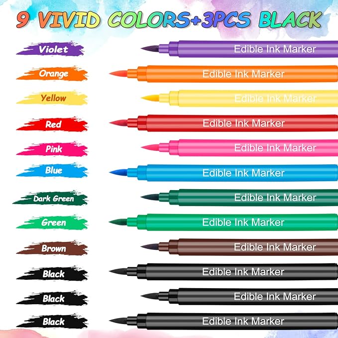 Food Coloring Pens, 12Pcs Double Sided Edible Food Coloring Markers with Fine and Thick Tip, Food Grade Gourmet Writers for DIY Cake Decorating, Cookies, Frosting, Fondant, Easter Eggs
