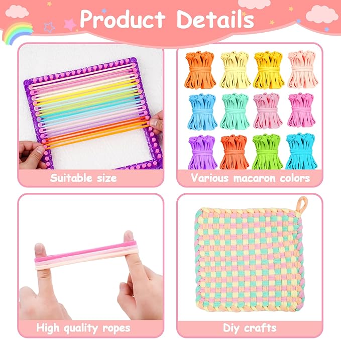 Disracker 804 PCS Potholder Loops, Stretchy Nylon Weaving Loom Loops Refill, Fits 7" Traditional & 10" PRO Looms, 12 Pastel Macaron Colors DIY Craft Kit for Kids & Adults