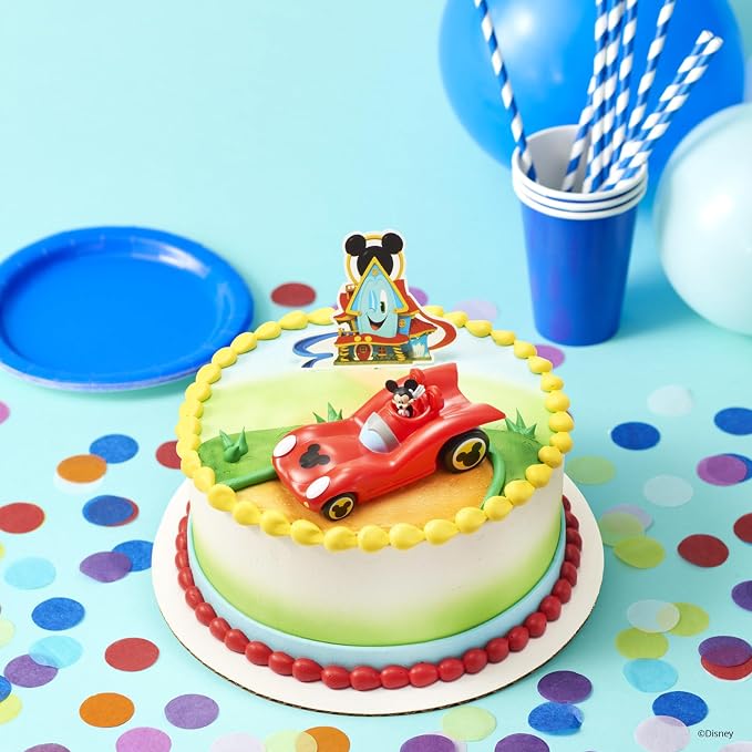 DecoSet Disney Mickey Mouse Funhouse Sweet Adventures, 2-Piece Topper Set with Waving Mickey In Car and Pic To Set The Scene, For Birthday, Party, Celebration
