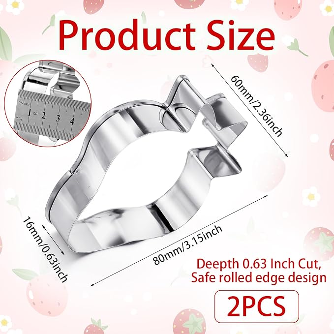 Strawberry Cookie Cutter Set, 2 Pack 3.15" Stainless Steel Strawberry Fondant Biscuit Cutter, Fruit Cookie Cutters for Summer Birthday Party Strawberries Lover Dishwasher Safe
