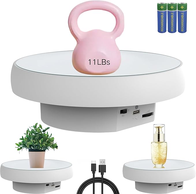 JAYEGT Motorized Rotating Display Stand, 6.3inch /11Lbs Load ,Mirror Cover ，360 Degree Electric Rotating Turntable ,Cup Display Turner Stand,Photography Products, Jewelry ,Tumbler-White