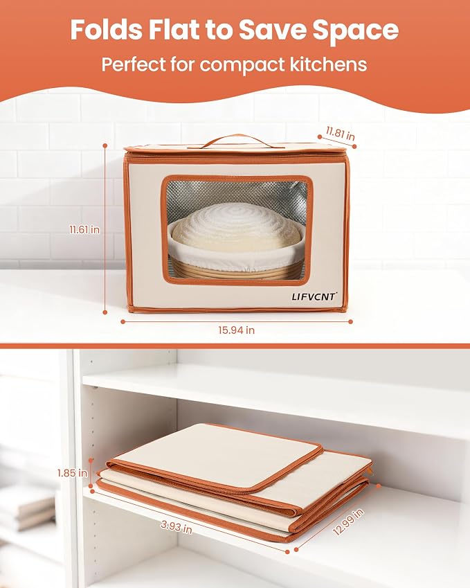 Foldable Bread Proofing Box with 68–132°F Temp Control, 0-99H Timer，Dough Proofer with Metal Rack and Water Tray |Proofing box for sourdough bread baking，Pizza,Kombucha,Yogurt.