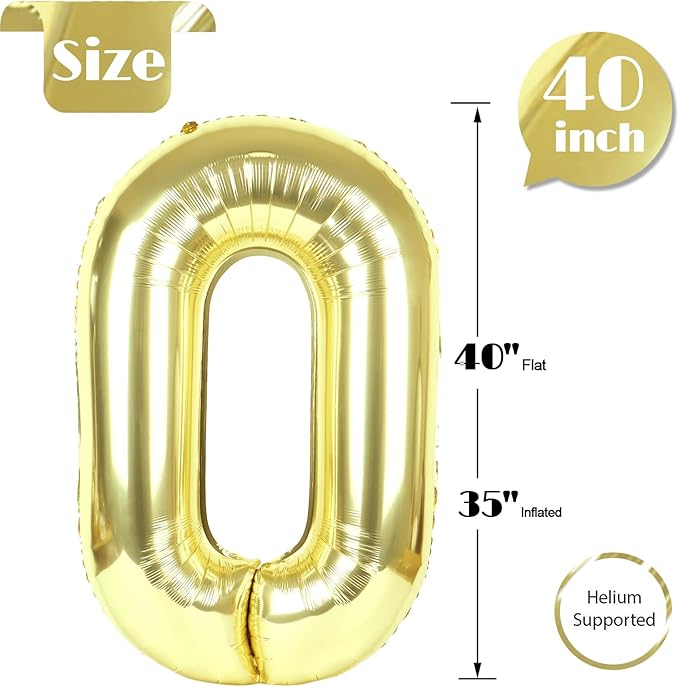Light Gold Number 0 Balloon 40 Inch, 0 Balloon Number for 10th 20th 30th 40th 50th 60th Birthday Decorations, Light Gold Party Supplies