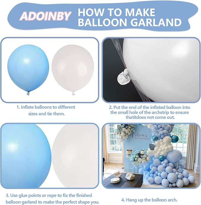 Blue and White Balloon Arch Kit, ADOINBY 140Pcs Pastel Light Blue and White Balloon Garland kit, 18 12 10 5 Inch Different Size Balloons for Baby Shower Birthday Gender Reveal Anniversary Decorations