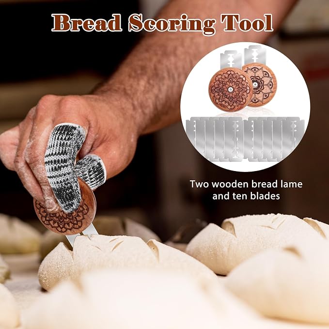 18Pcs Wooden Lame Bread Scoring Tool, Bread Scoring Lame for Baking, Including 2 Lames, 2 Leather Protective Covers, 10 Blades, 4 Finger Protectors