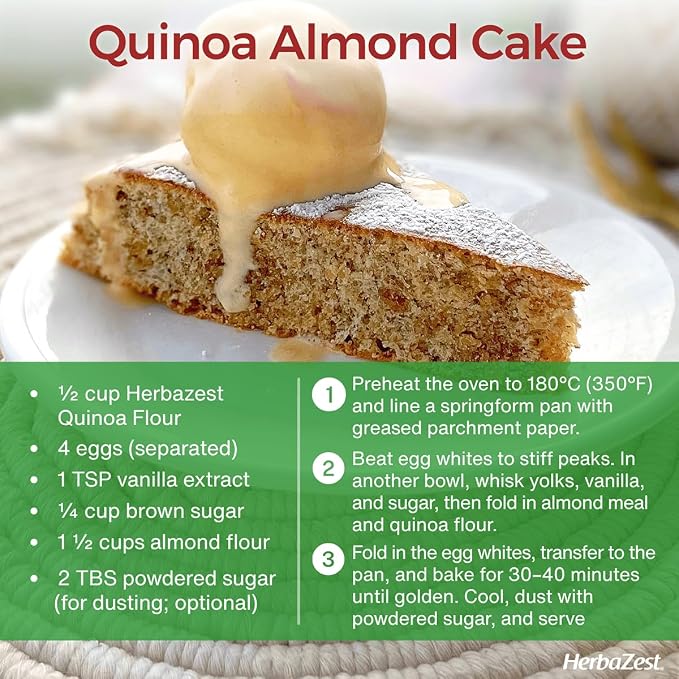 HerbaZest Organic Quinoa Flour – 1 lb (16 oz) – Complete Protein & Fiber – Mild Flavor Wheat Flour Alternative – USDA Certified, Vegan, Non-GMO & Naturally Gluten-Free – Ideal for Baking, Pancakes, Crackers & More