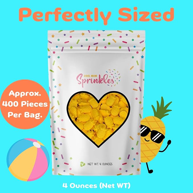 COOL MOM SPRINKLES Pineapple Sprinkles (4 oz.) – Tropical Beach Summer Themed Sprinkles for Decorating Ocean Cakes, Cupcakes, Cookies & Desserts – Mixed in the USA/Gluten-Free