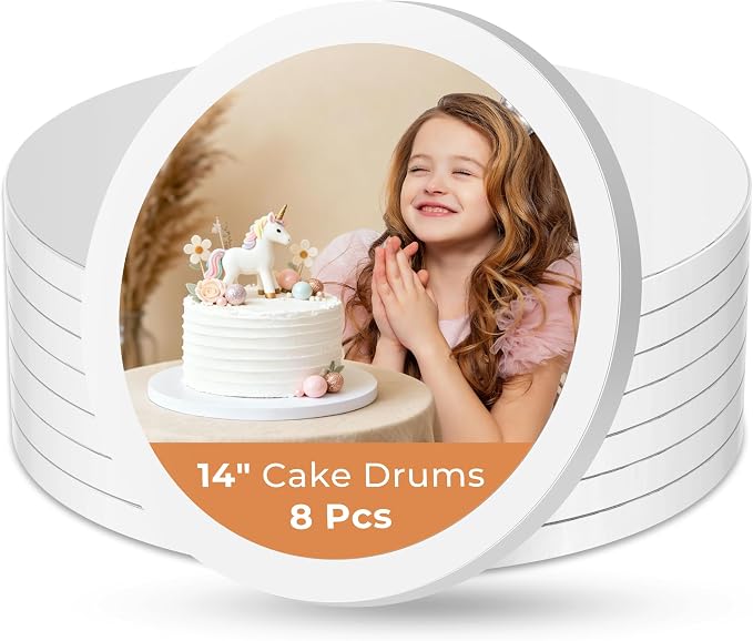 Kootek Cake Boards 14 Inch Round, 1/2 Inch Thick Cake Drum, Sturdy Corrugated Cardboard Base, Base para Pastel, White, 8 Pack