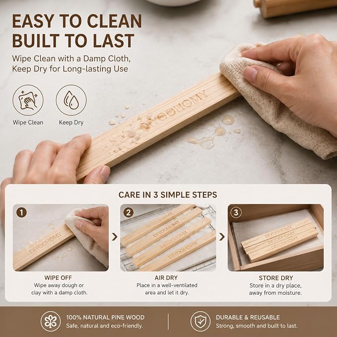DIYOOHOMY 10 Pcs 17" L Rolling Pin Guides for Clay Dough | Wooden Polymer Clay Pottery Tools, Dough, Pizza, Pastry Thickness Guides, Slab Roller for Clay Machine
