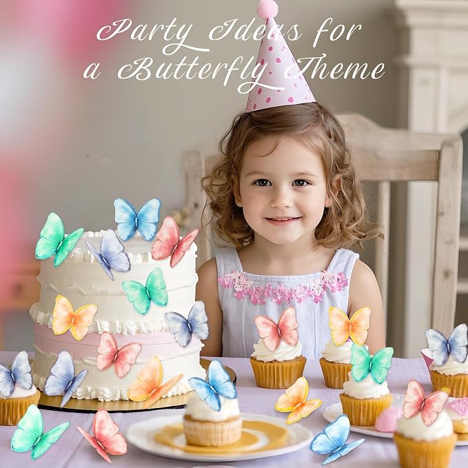 70Pcs Edible Butterfly Cupcake Toppers, Wafer Paper Butterfly Cake Toppers Edible Butterflies for Cake Decorating Wedding Birthday Party Baby Shower Cookies