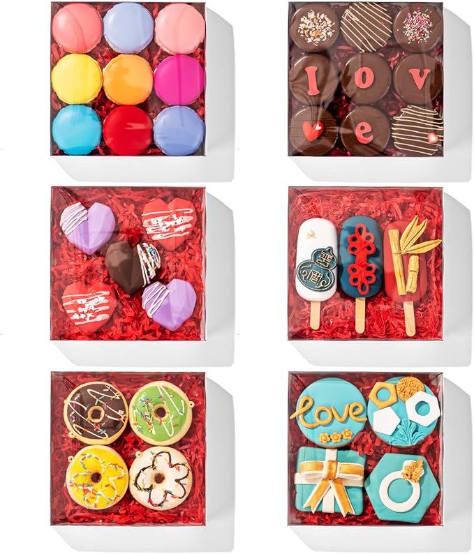 25PCS 6" x 6" x 1 ¼" Clear White Cookie Boxes with Full Window, Bakery Macaron Boxes Ores Boxes Cakesicle Boxes Chocolate Bomb Boxes