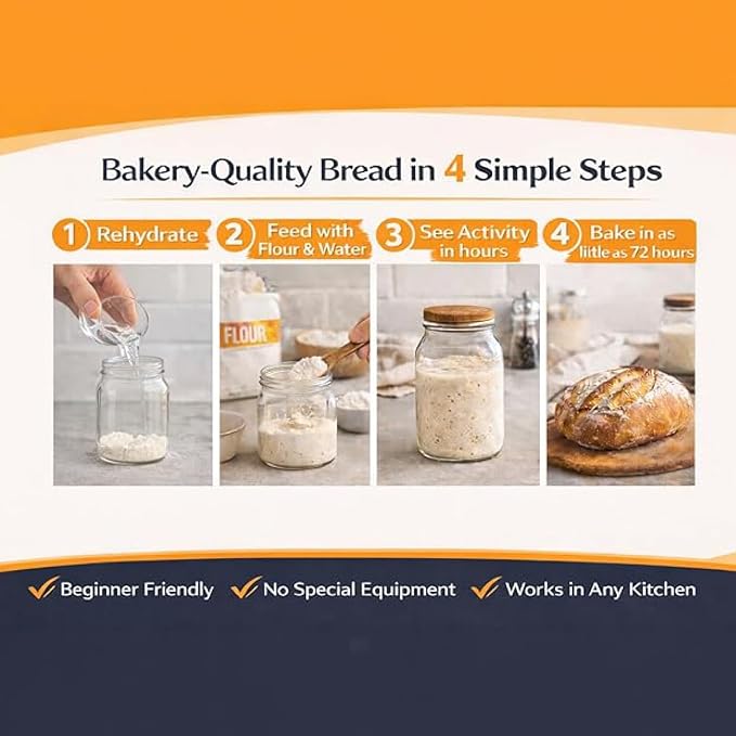 Cultures for Health Rapid Sourdough Starter - Bake Artisan Sourdough Bread in 72 Hours - Dehydrated Live Culture for Homemade Bread, Pizza Dough, Baking, & Pancakes - Beginner Friendly Starter Culture